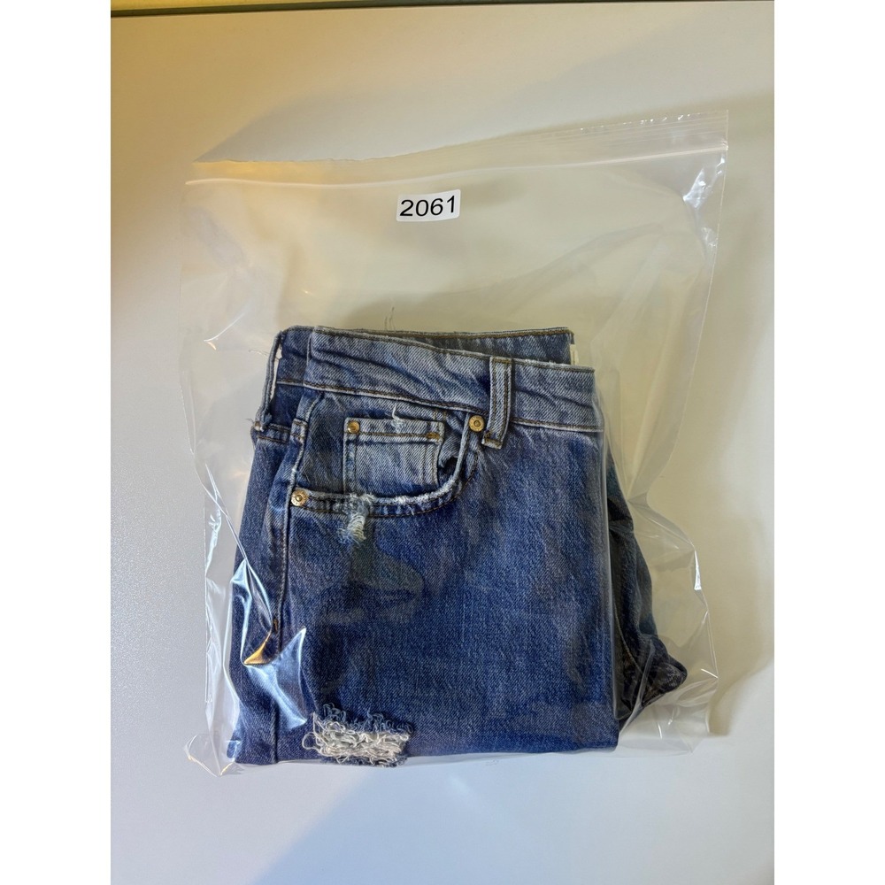 River Island Mens Blue Distressed High Rise Skinny Jeans Raw Hem Size 28x26